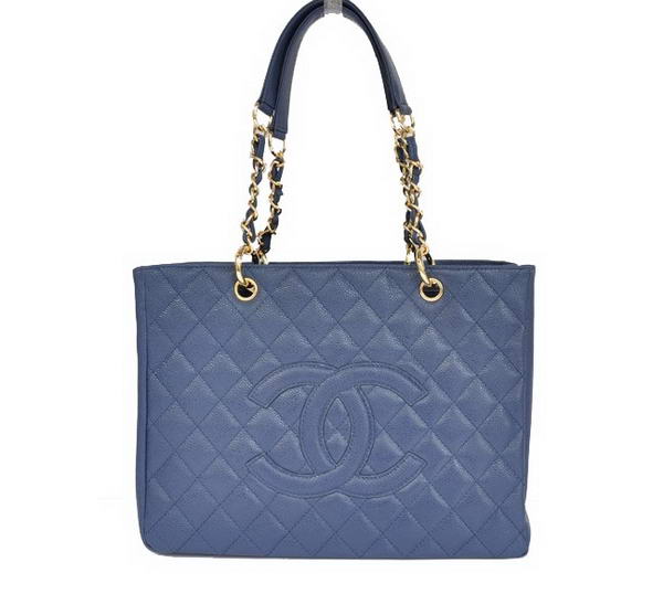 Best Top Quality Chanel Classic Blue Grain Leather Shopper Bag Gold Replica